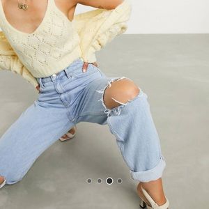 Blue high rise straight leg jeans